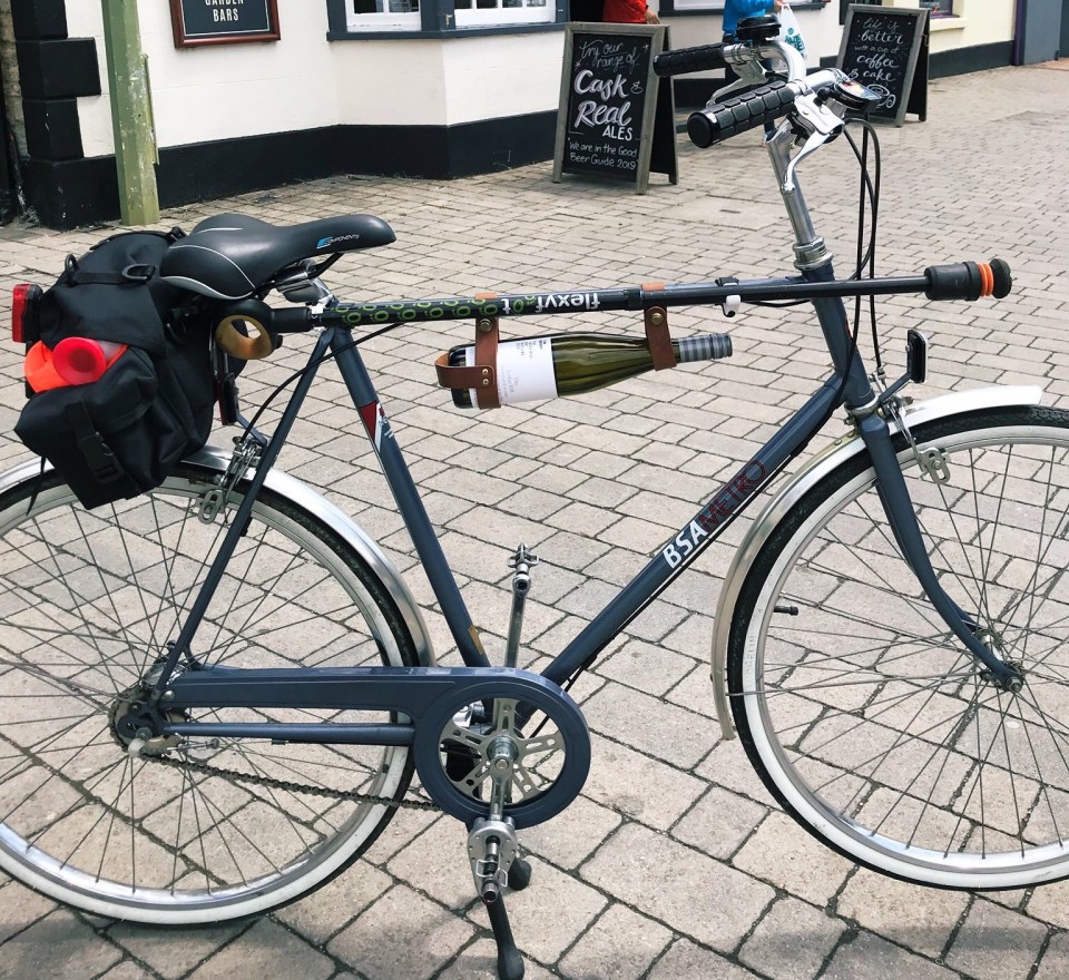 Walking stick mounted along crossbar of BSA Metro